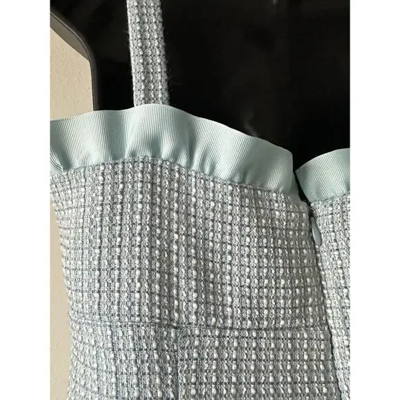 Vintage 90s Y2K Blue Tweed Mini Dress Coquette Boucle Ruffle Trim Size 8 - Picture 6 of 10